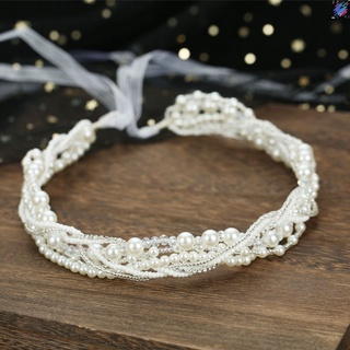 Tocados de novia hechos a mano para boda, diadema con cinta, perla tejida, accesorios para el pelo para fiesta de boda