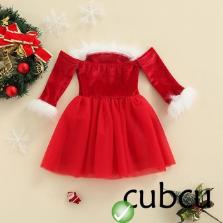 qb vestido de navidad para niñas pequeñas, hombros descubiertos, manga larga, vestido de tul