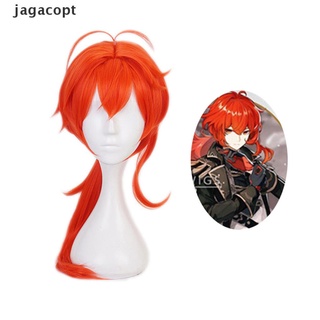 jagacopt juego genshin impacto diluc rojo largo cosplay peluca cola de caballo pelucas pelo sintético mx