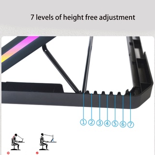 hea Notebook Radiator Base USB Ports 5 Silent Fans Cooling Bracket Computer Cooler Bracket Stand RGB Light for 14-17 Inches (6)