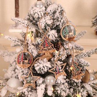 6Pcs/set Christmas Snowflakes Wooden Pendants Xmas Tree Ornaments Home Decor