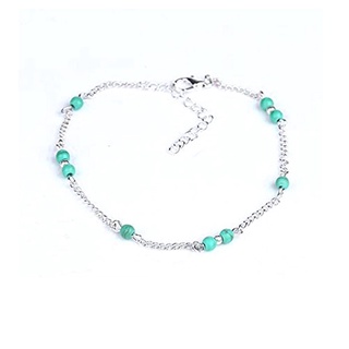 Silver Personality Handmade Beaded Turquoise Bead Anklet P2H0 (2)