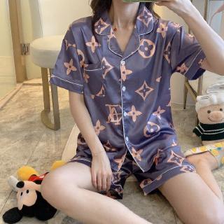 Pijamas de las mujeres de verano de manga corta grande de seda Ais Nipis de dibujos animados de servicio a domicilio mujeres estudiantes versión coreana de violeta carta Comel