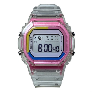 Relojes para mujeres deportes al aire libre electrónico reloj despertador luminoso LCD transparente cuadrado impermeable reloj