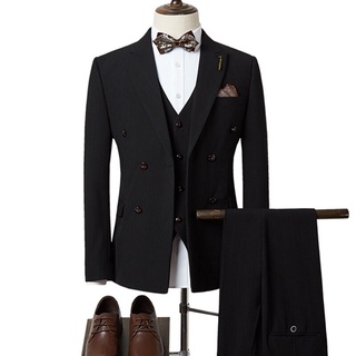 Traje de tres piezas para hombre, Blazer, chaleco, pantalones, doble botonadura, moda de negocios, alta calidad