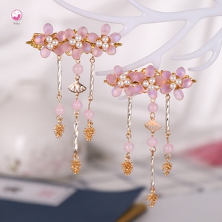 [bebé] 1 par de pinzas estilo chino flor para niños/accesorio para el cabello con perlas simuladas con borla