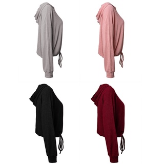 Sudadera con capucha de Manga larga para mujer/sudadera con capucha/color sólido/con cordón/Bainha (6)