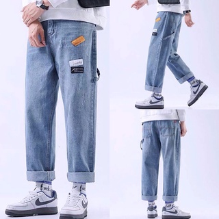 pantalones vaqueros de moda de los hombres sueltos jeans de los hombres rectos de nueve puntos casual pantalones largos de los hombres pantalones de estilo coreano de moda salvaje pantalones de pierna ancha estilo hong kong gran tamaño