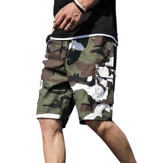verano de los hombres al aire libre de camuflaje pantalones cortos de carga bolsillo de algodón casual de la mitad de la cintura de cordón suelto pantalones cortos