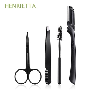 HENRIETTA - Kit profesional para recortar de cejas (acero inoxidable, herramienta de maquillaje, pinzas para cejas, peine, depiladora de cara, removedor de pelo, 4 unidades, juego de navajas de afeitar)