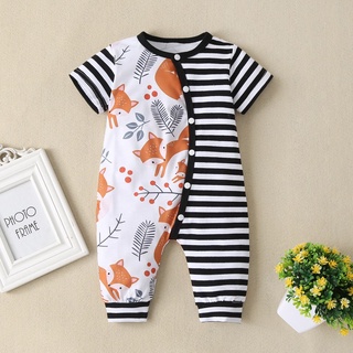 ╭trendywill╮Toddler Child Baby Summer Printing Stripe Patchwork Short Sleeve Romper Jumpsuit