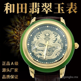 contador genuino hetian jade dragon y phoenix luminoso impermeable regalo automático de cuarzo reloj de negocios