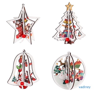 va 4pcs 3d adorno de navidad de madera colgante colgante de árbol de navidad campana estrella decorativa decoraciones huecos para vacaciones
