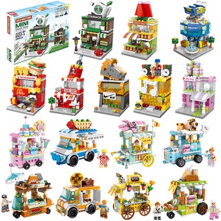 mini street view, nano, juego de bloques de dibujos animados, lego compatible, juguete infantil, juguete de niña juguetes de desarrollo regalo de cumpleaños lego mini tienda de alimentos de la calle mini juguetes