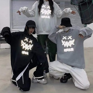 los hombres sudadera con capucha de gran tamaño sudadera coreana jersey suéter de moda unisex suelto luminoso impreso de manga larga