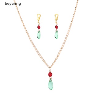 Beyenng Cartoon Anime Earrings Green Crystal Necklace Water Drop Pendant Dangle Earrings MX