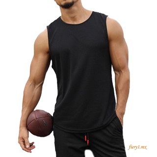 RAINBOW-Men Sports Tank Top Sleeveless Round Neck Solid Color Tops Running Fitness