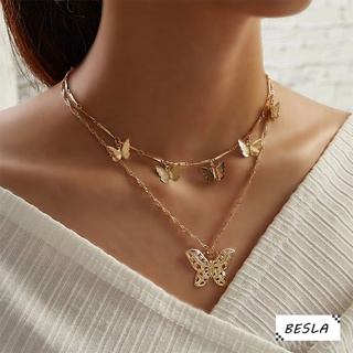 europeo y americano nuevo colgante de mariposa multicapa collar creativo retro aleación de oro doble capa collar besla