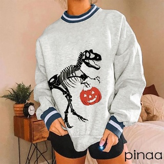 ♧Yo❃Sudadera Casual de manga larga para mujer/suéter de Halloween con estampado de calabaza calavera/sudadera con estampado de calabaza
