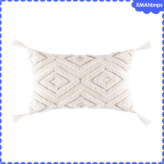 [xmahbnps] fundas de almohada boho tiro, tejido tufted algodón lino decorativo fundas de almohada borlas sofá dormitorio, acento cojín