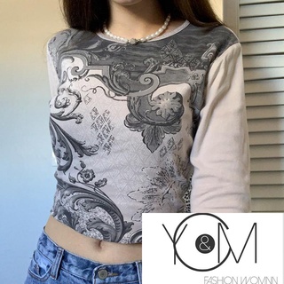 Playera/camiseta de Manga larga con estampado Floral para mujer