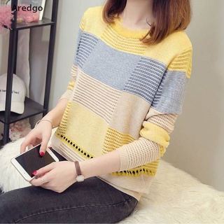 [Aredgo] Women Patchwork Jumper Knitted Long Sleeve Chunky Sweaters Tops Pullover Casual Hot Sale