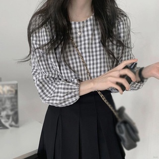 estilo coreano de las mujeres de cuadros camisa suelta dulce linterna de manga blusa