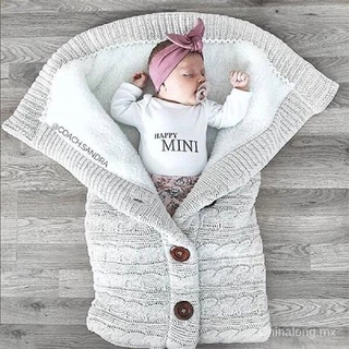 Conjunto de saco de dormir infantil, para bebês recém-nascidos, inverno, quente, botão, malha, envoltório enrolador de carrinho de bebê, cobertor