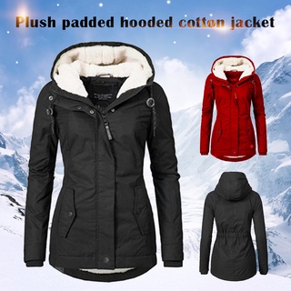 impermeable cálido con capucha abrigo de invierno thickend forrado de lana abrigo de algodón para las mujeres
