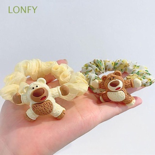 lonfy tawny floral pequeño oso animal cabeza cuerda anillo de pelo nuevo accesorios para el cabello de dibujos animados oso niñas intestino delgado encantador/multicolor