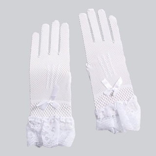 [Elegant Ladies Short Lace Gloves ][New Sheer Fishn Net Black White Prom Party Gloves][Female's Fashionable Soild Color Mittens] (9)