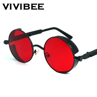 vivibee vintage steampunk rojo gafas de sol hombres redondo punk aleación metal retro gafas de sol mujeres 2021 gafas de sol estilo gótico sombras