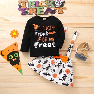 Twice**niño bebé niñas Halloween letra impresión Tops+Cartoon liguero faldas trajes