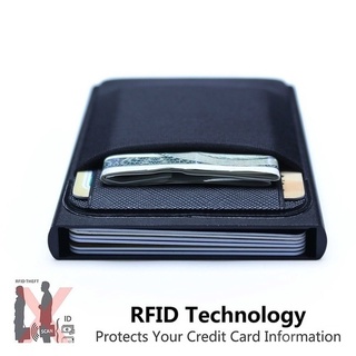 Popular smart bank titular de la tarjeta rfid bloqueo delgado de aluminio cartera automática pop-up titular de la tarjeta monedero de la tarjeta caso de la tarjeta de crédito cartera rfid