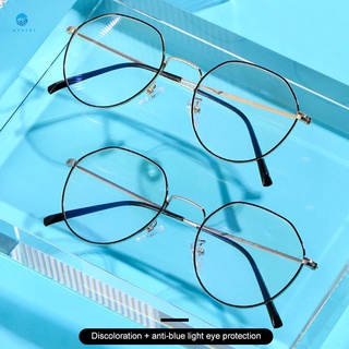 Lentes fotocromáticos con bloqueo de luz azul 2 en 1/lentes de protección UV con marco redondo de Metal Unisex