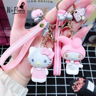 We Flower Lovely Girls Pink Melody Hello Kitty Pendant Keychain Lanyard Metal Snap Fastener