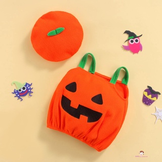 Xzq7-tops de bebé disfraz de calabaza de Halloween de dibujos animados Casual liguero jersey Tops y sombrero trajes (3)