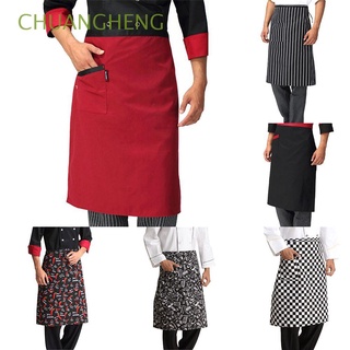 chuangheng delantal de cocina corto a rayas suministros de cocina masculino adulto delantal restaurante con bolsillos medio cuerpo camarero ajustable suave chef accesorios