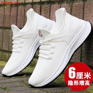2020 new white shoes summer breathable sneakers flying woven mesh mesh shoes men s inner height increase 6cm shoes men
