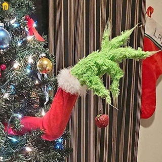 SUER Regalo Mano de Grinch Gracioso Pierna de brazo de Grinch verde Mano de ladrón de Navidad recortada Adornos navideños Decoración del hogar Año nuevo Adorno Peludo Grinch Decoraciones Para Arbol De Navidad
