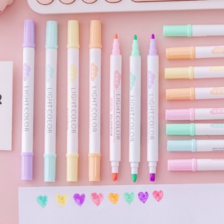 LU 6 Colors Double Head Highlighter Fluorescent Markers Drawing Pen Stationery Gift