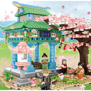 1106pcs moc city street japón sakura pabellón parque bloques de construcción ladrillos figuras juguetes modelo conjunto de regalo niños compatibles con lego