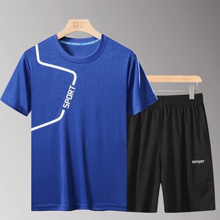 Camiseta + pantalones traje deportivo de los hombres suelto y cómodo de manga corta T-shirt running casual ropa deportiva de dos piezas traje M-5XL puede usar 100 kg ropa de entrenamiento