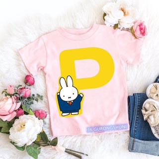 Camiseta De verano con estampado De conejo Rosa y Manga corta para niñas
