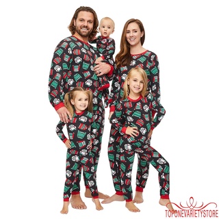 Topq-ropa de navidad padre-hijo, ropa creativa impresión de manga larga cuello redondo ropa de dormir para madre/padre/niños
