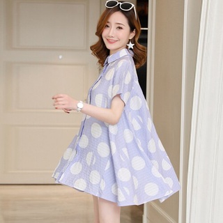 434E40 ropa de maternidad verano lunares de algodón manga corta suelta elegante vestido de las mujeres embarazadas vestido de mamá (1)