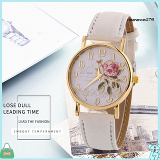 Clearance479 reloj de pulsera de cuarzo con correa de cuero sintético con esfera redonda con números árabes y flor rosa