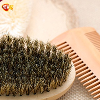 2pcs Oval Bristle Wooden Beard Brush with Bag Double Sided Men Mustache Comb Hairdresser Kit (6)
