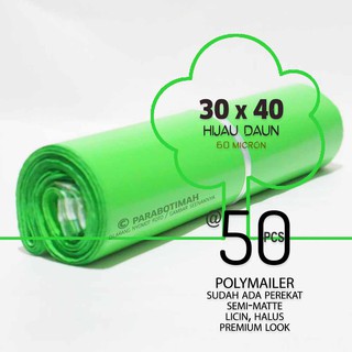 Polymailer embalaje de plástico 30x40 hojas verdes contenido 50 lbr brillante premium look Bandung