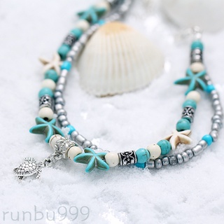 Pulsera bohemio de múltiples capas de estrella de mar tortuga tobilleras de playa joyería pie cadena pulsera RB999